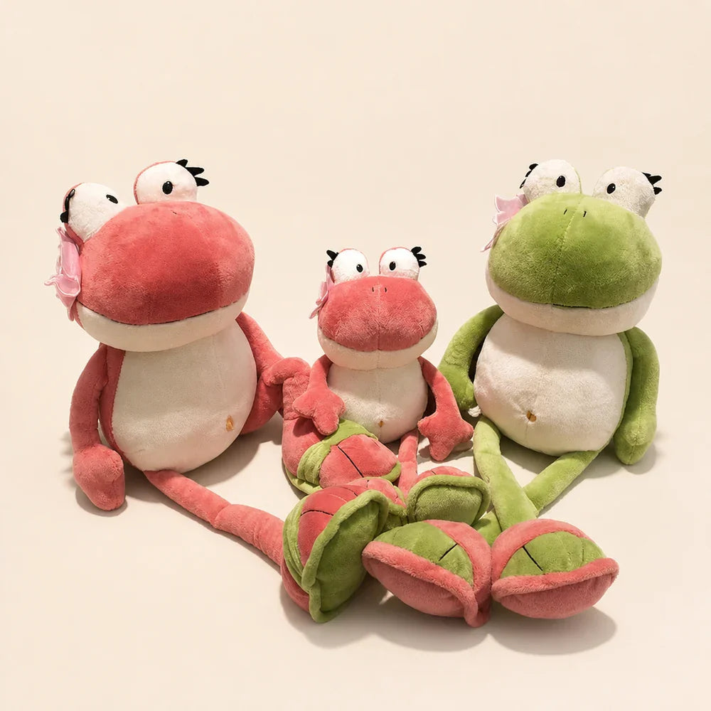 Pink and Green Frog Plush Toys - Studio Family View