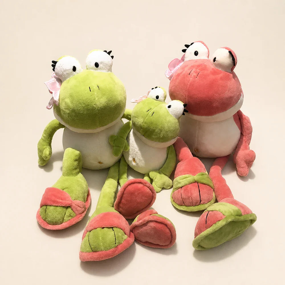 Pink and Green Frog Plush Toy Trio - Studio View