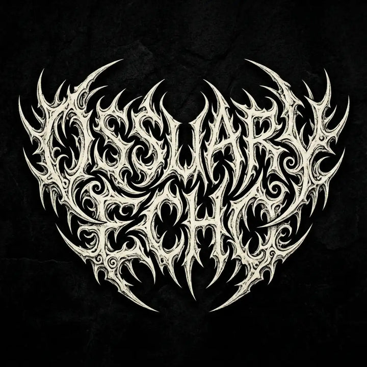 Decorative text with tribal patterns on a black background
