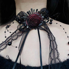 Gothic Black Lace Red Rose Ribbon Choker