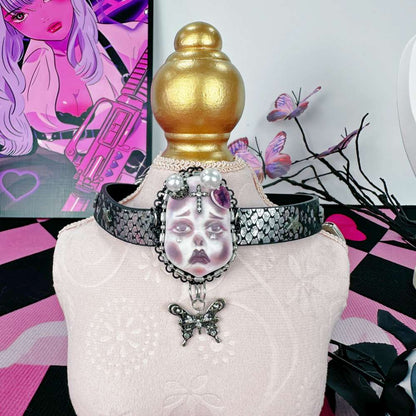 Gothic Doll Face Butterfly Choker