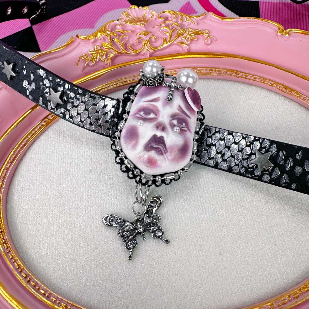 Gothic Doll Face Butterfly Choker