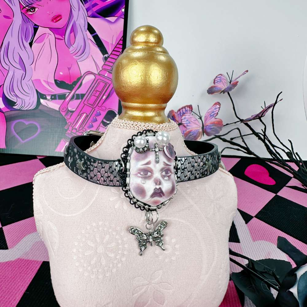 Gothic Doll Face Butterfly Choker