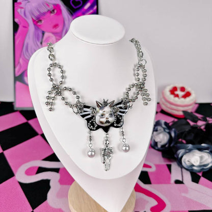 Gothic Skull Doll Butterfly Pearl Black Choker