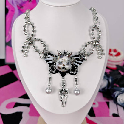 Gothic Skull Doll Butterfly Pearl Black Choker