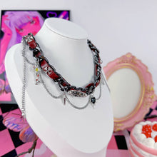 Gothic Red & Black Devil Heart Chain Leather Choker