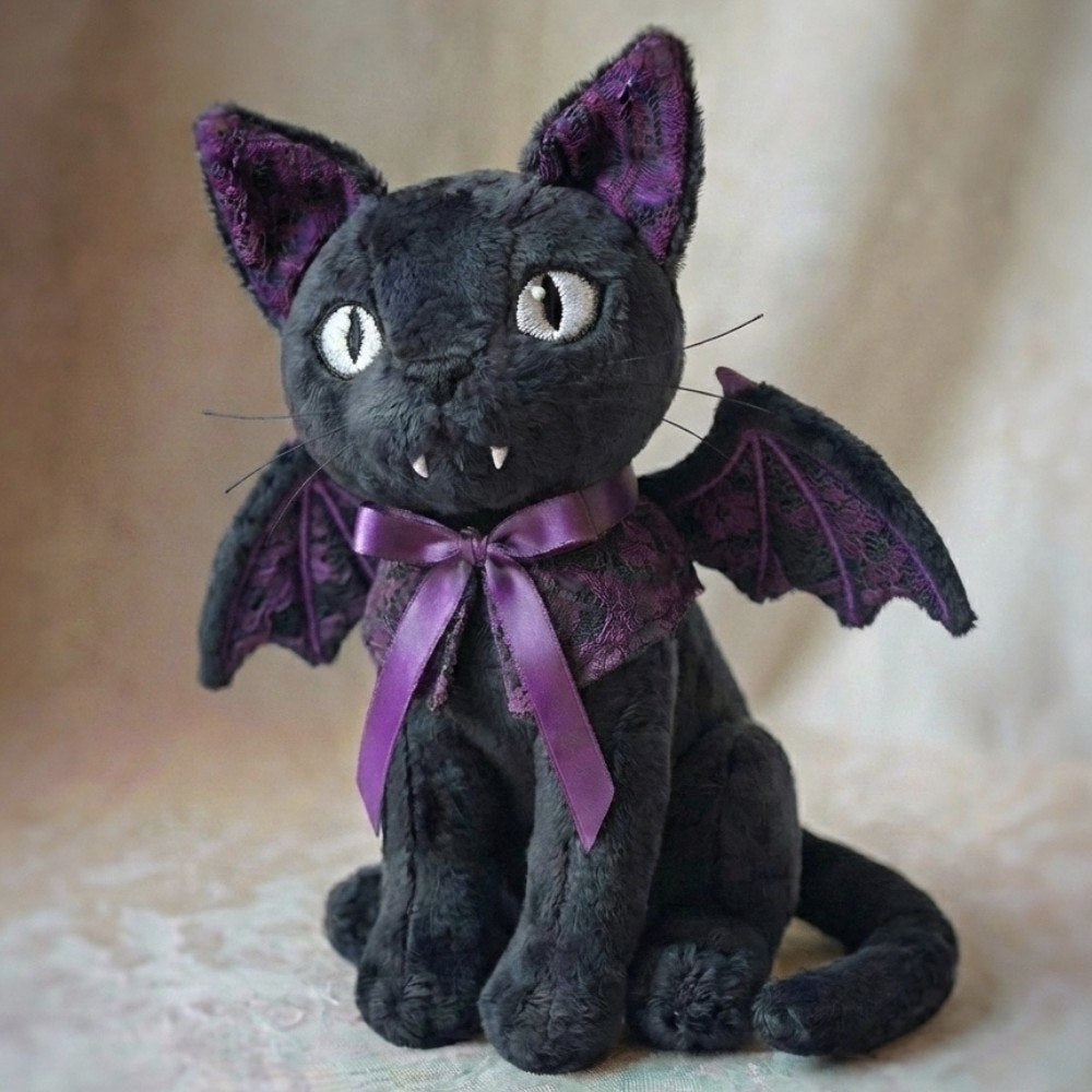 Gothic Vampire Cat with Bat Wings