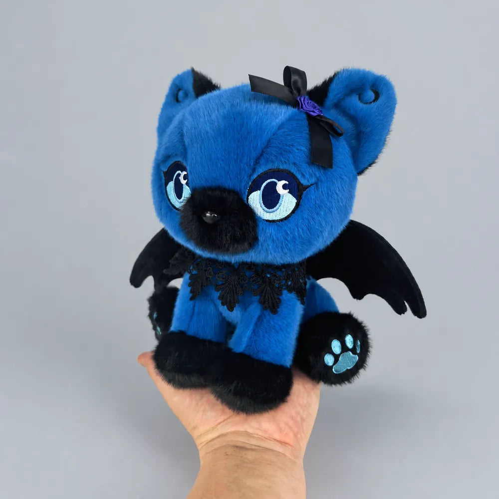 Gothic Blue Bat Cat Plush Handheld Size View