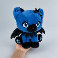 Gothic Blue Bat Cat Plush Held in Hand