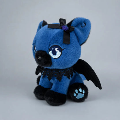 Gothic Blue Bat Cat Plush Left Three Quarter View