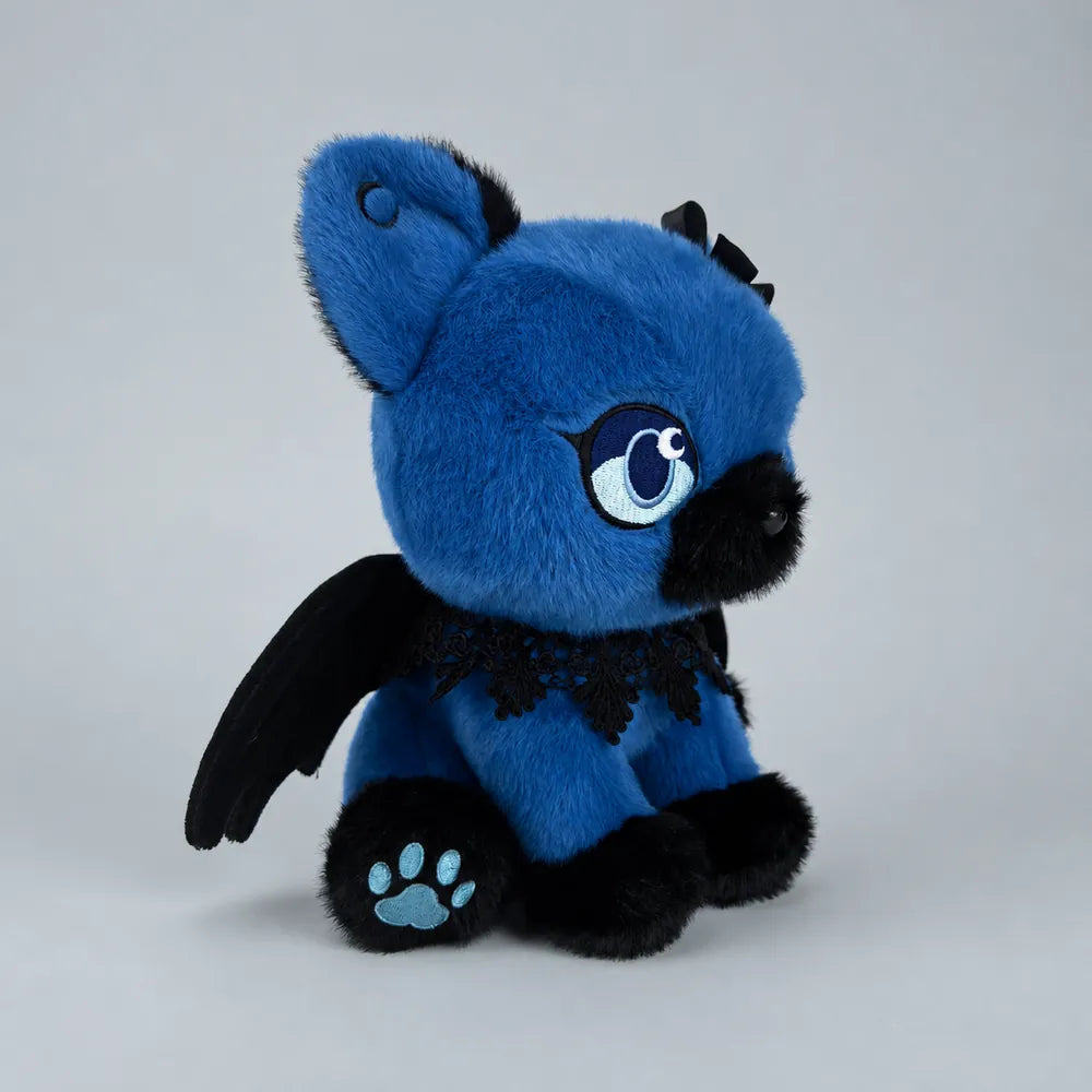 Gothic Blue Bat Cat Plush Right Three Quarter View