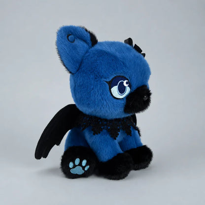 Gothic Blue Bat Cat Plush Right Three Quarter View
