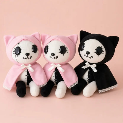 Pink and Black Gothic Cat Plushes – Front Group View