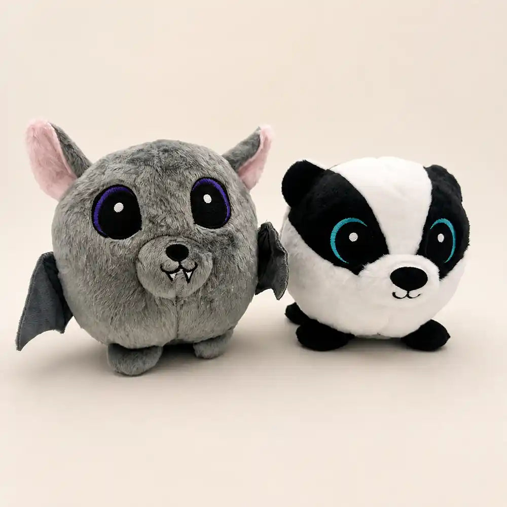 Gray Bat and Black and White Badger Plush Duo