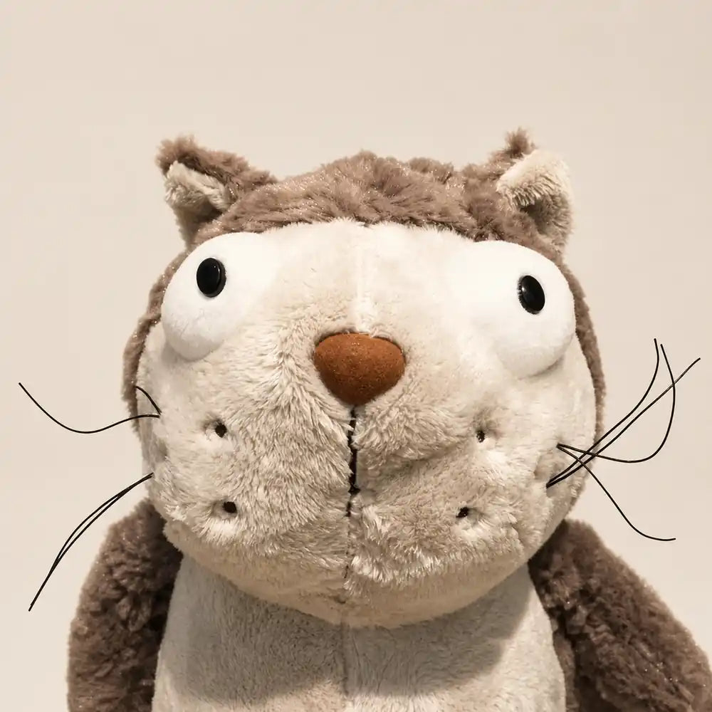 Gray Otter Plush Stuffed Animal Face Detail