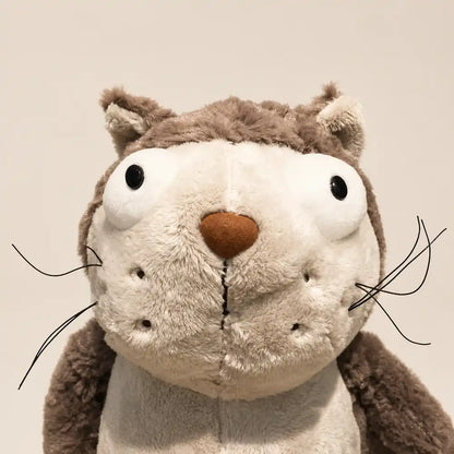 Gray Otter Plush Stuffed Animal Face Detail