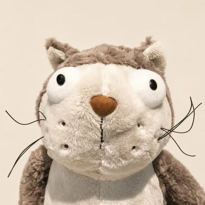 Gray Otter Plush Stuffed Animal Front Close Up