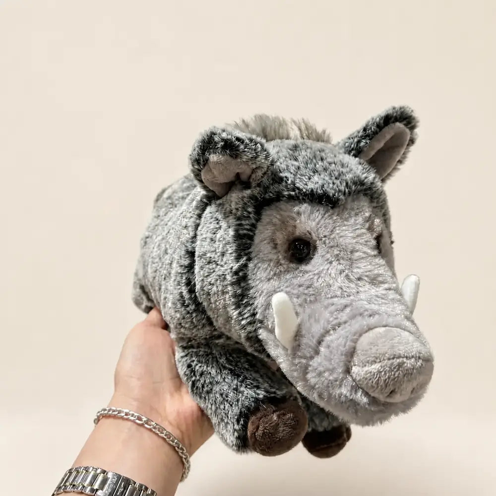 Fuzzy Animal Plush Collection Gray Warthog Close View