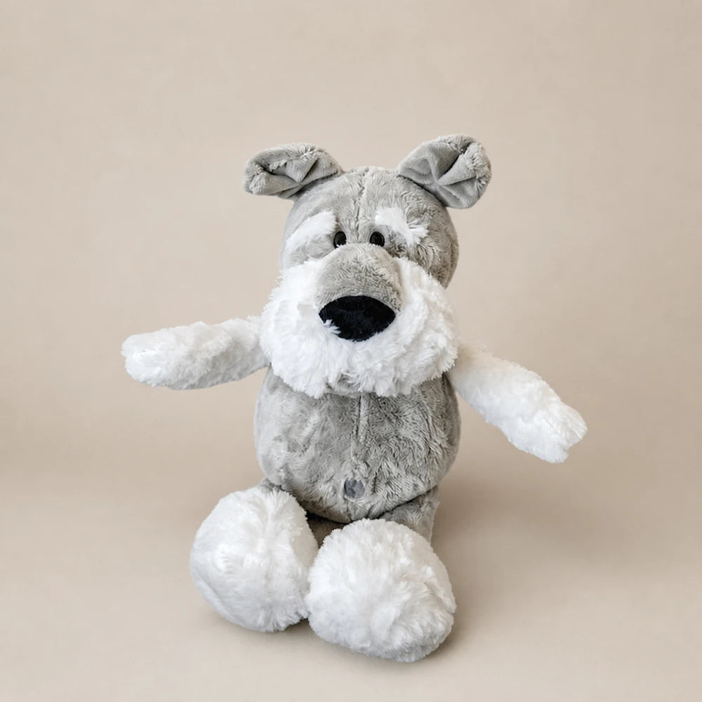Gray and White Schnauzer Dog Plush Seated View