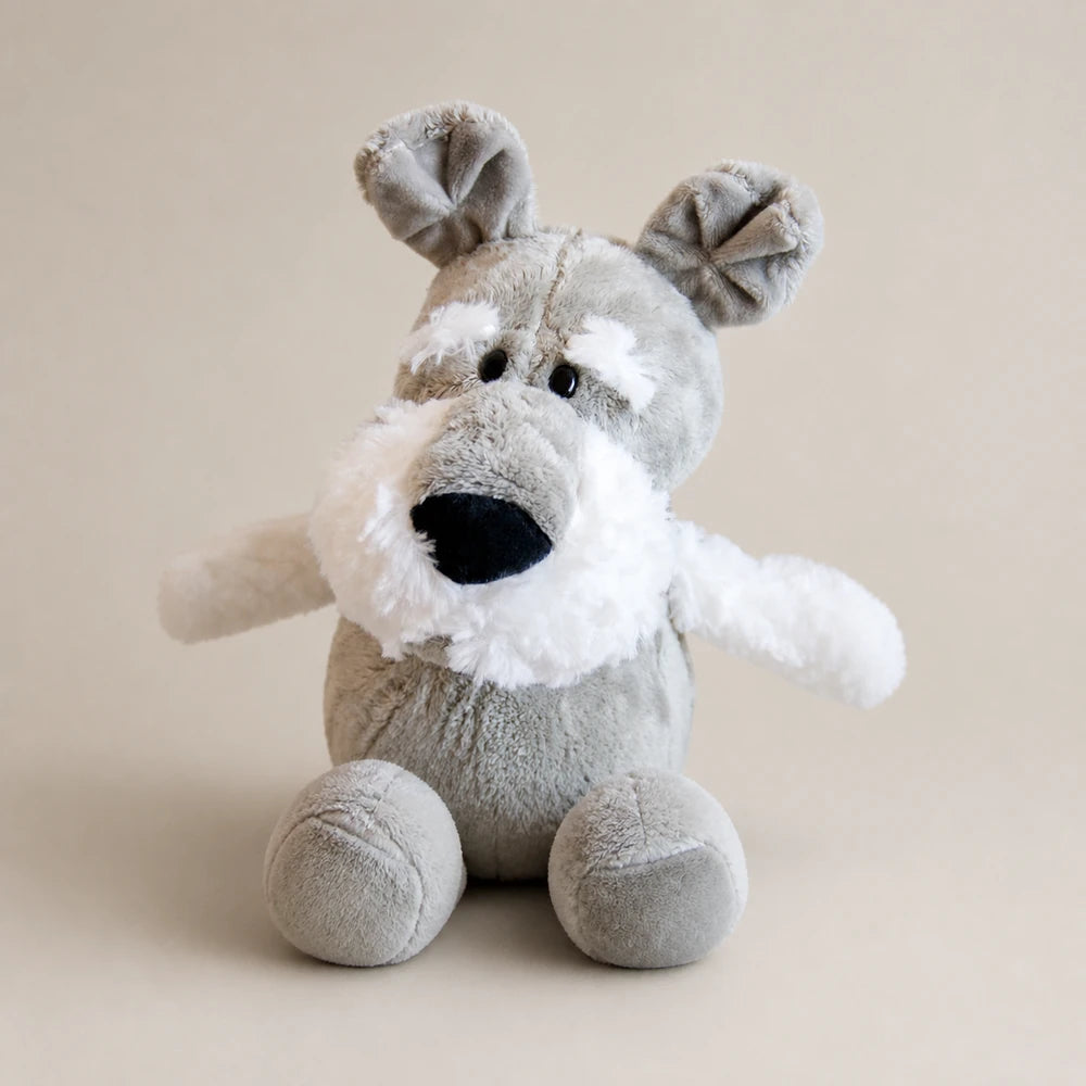 Gray and White Schnauzer Dog Plush Close Up