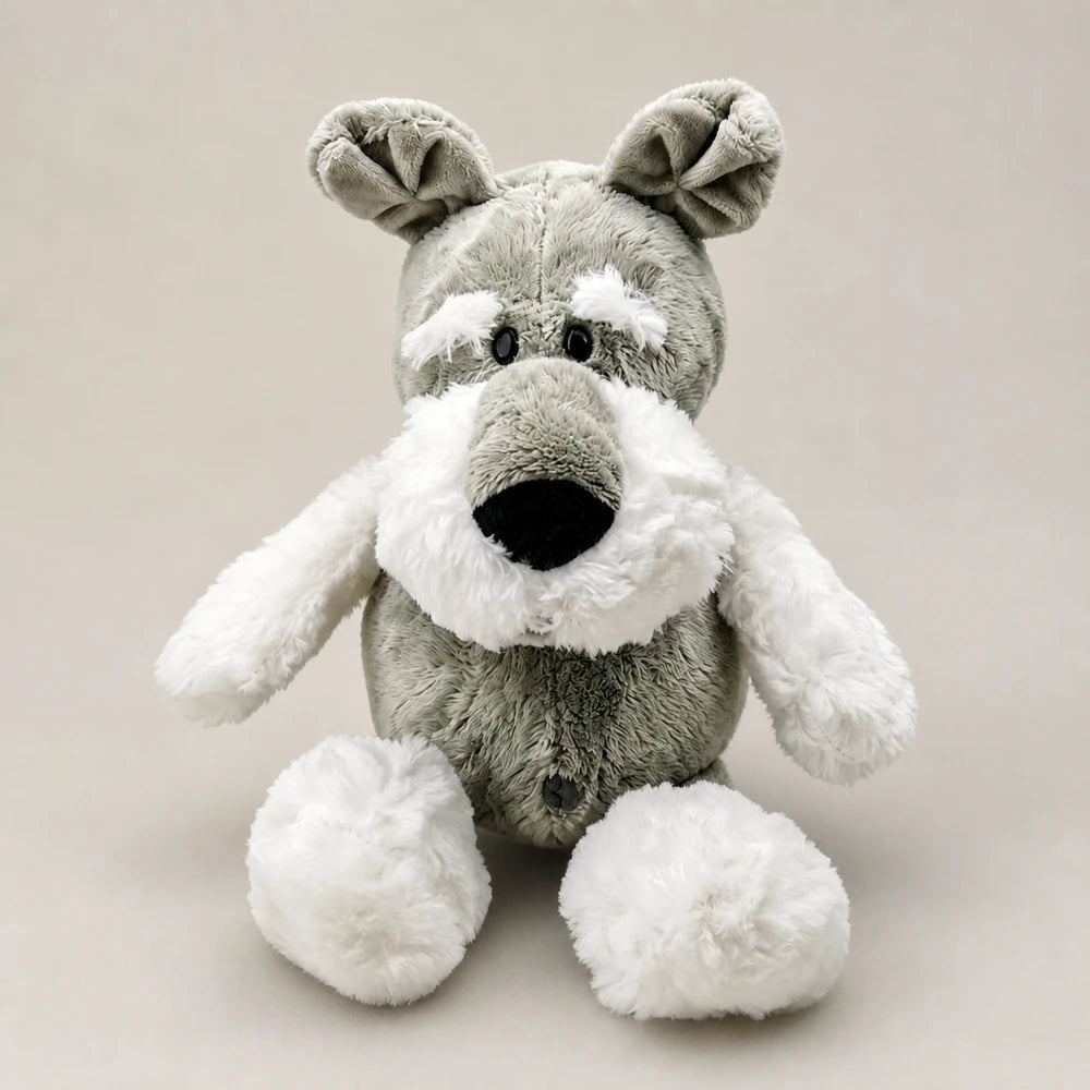 Gray and White Schnauzer Dog Plush Front View