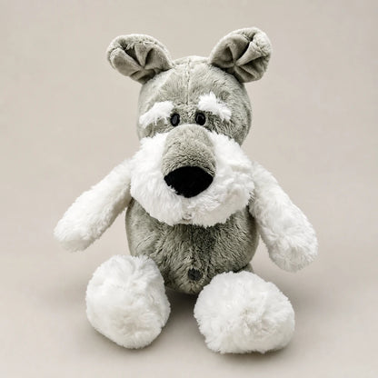 Gray and White Schnauzer Dog Plush Front View