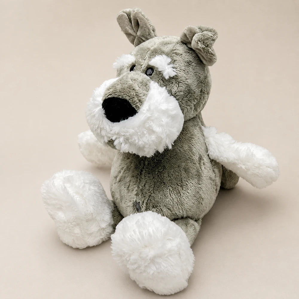 Gray and White Schnauzer Dog Plush Side View
