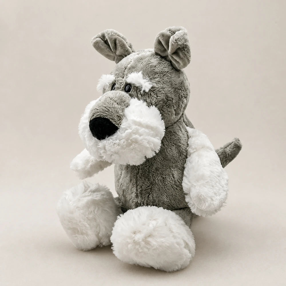 Gray and White Schnauzer Dog Plush Three Quarter View