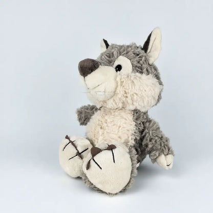 Gray Wolf Plush Stuffed Animal Seated Side View