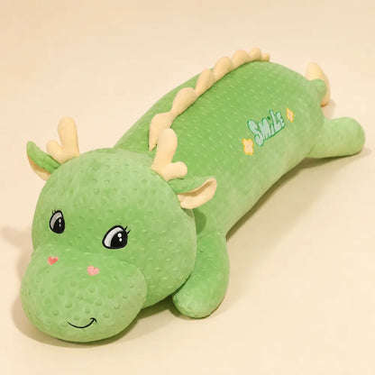 Green Long Dinosaur Plush Toy on Warm Cream Background