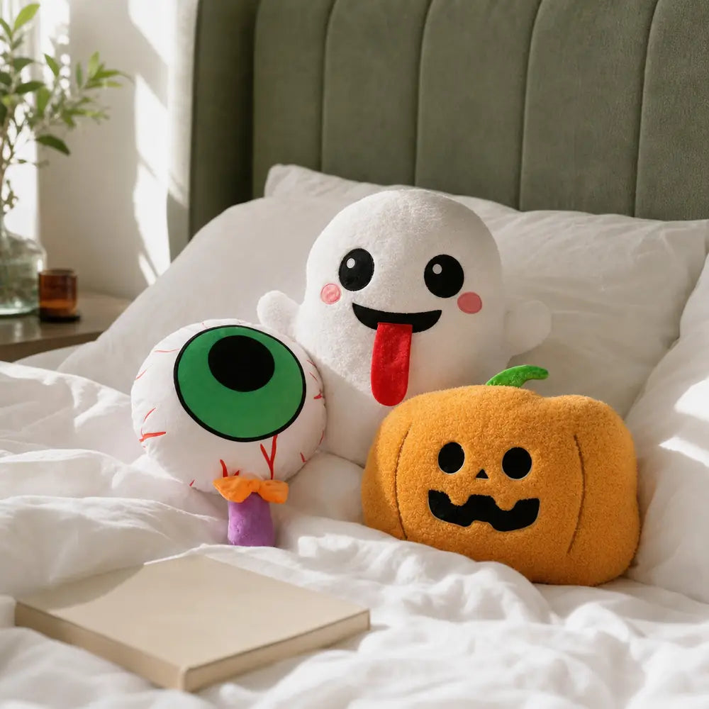 Halloween Plush Set on a Cozy Bed