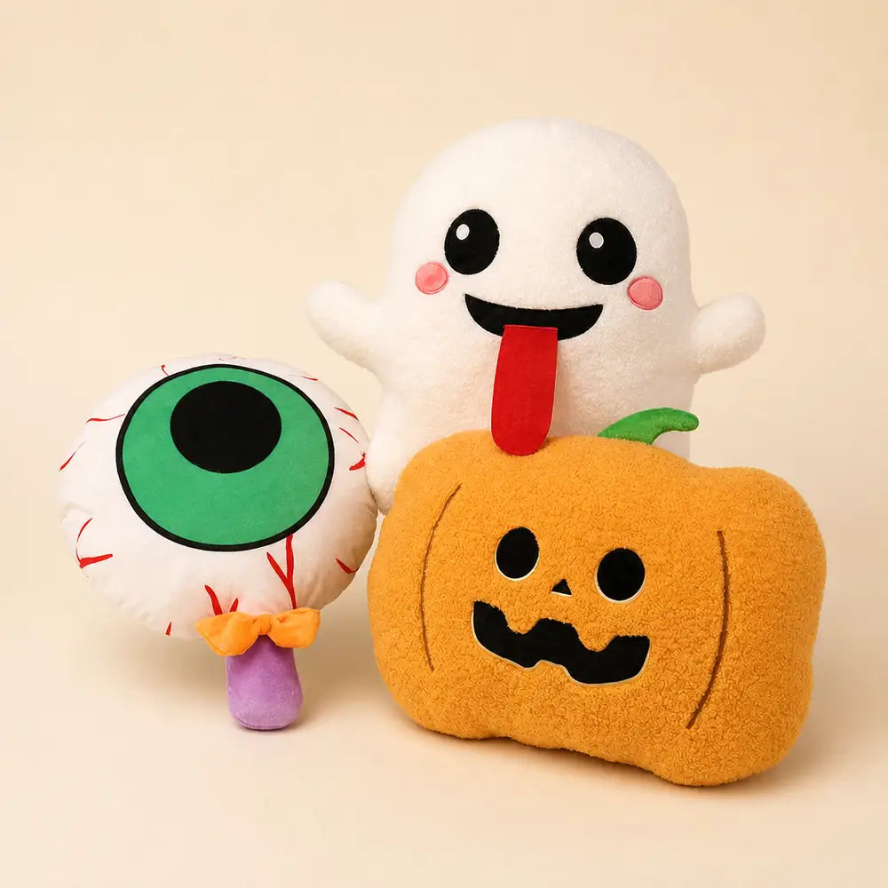 Halloween Ghost Pumpkin and Eyeball Plush Set Studio View