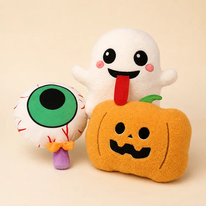 Halloween Ghost Pumpkin and Eyeball Plush Set Studio View