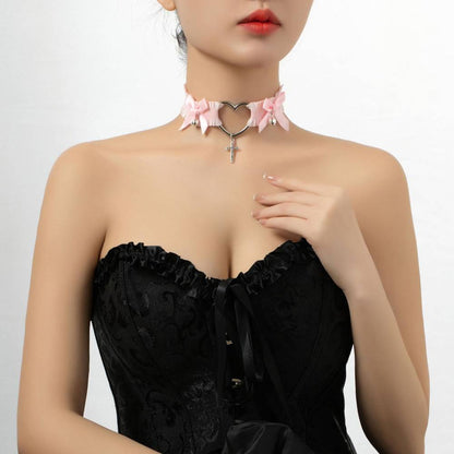 甘可愛いハートクロスチョーカーレース