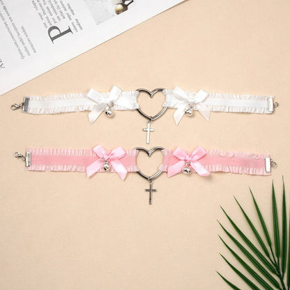 甘可愛いハートクロスチョーカーレース