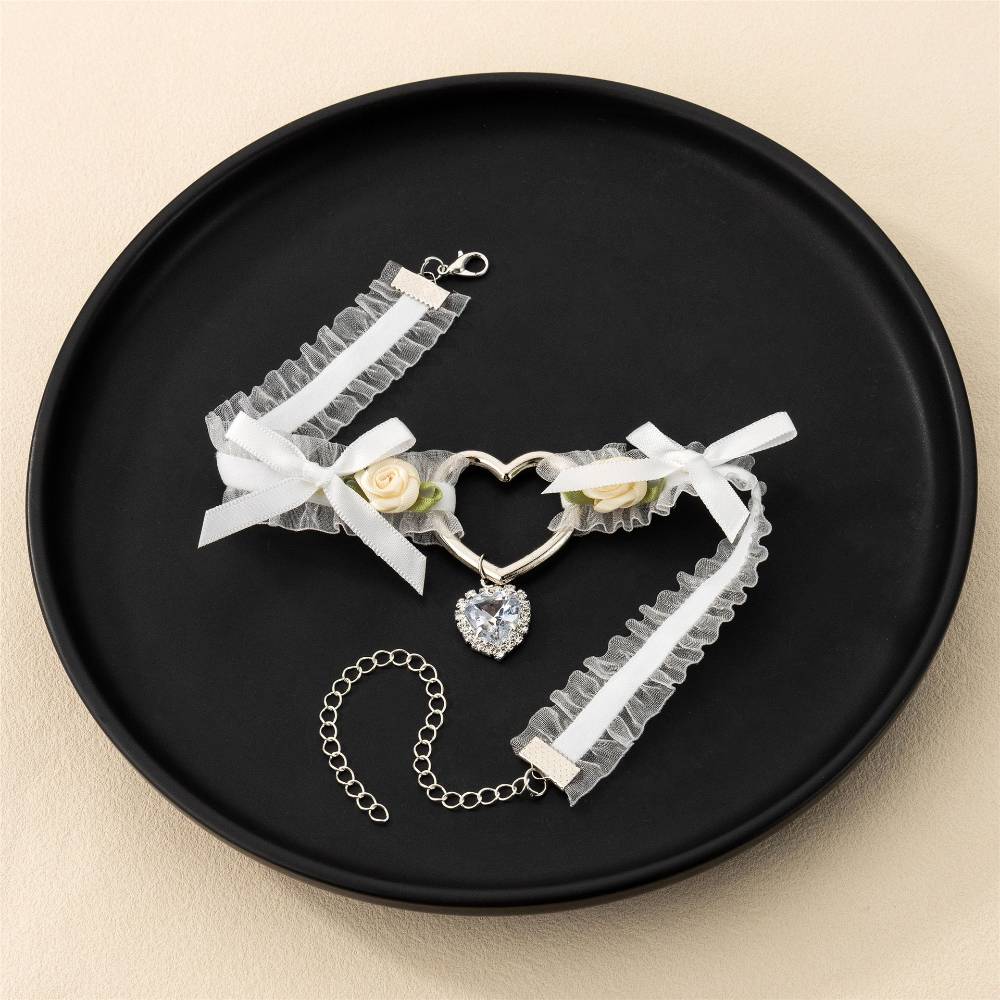 Rose Diamond Heart Ribbon Choker Lace