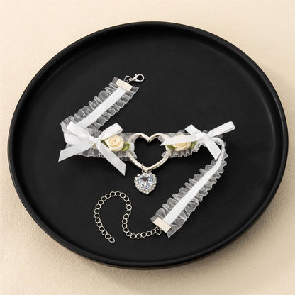 Rose Diamond Heart Ribbon Choker Lace