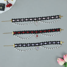 Pearl Heart Fringe Black Lace Choker