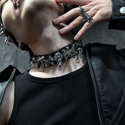 Punk Black Heavy Spiked & Rivet Leather Men's Choker
