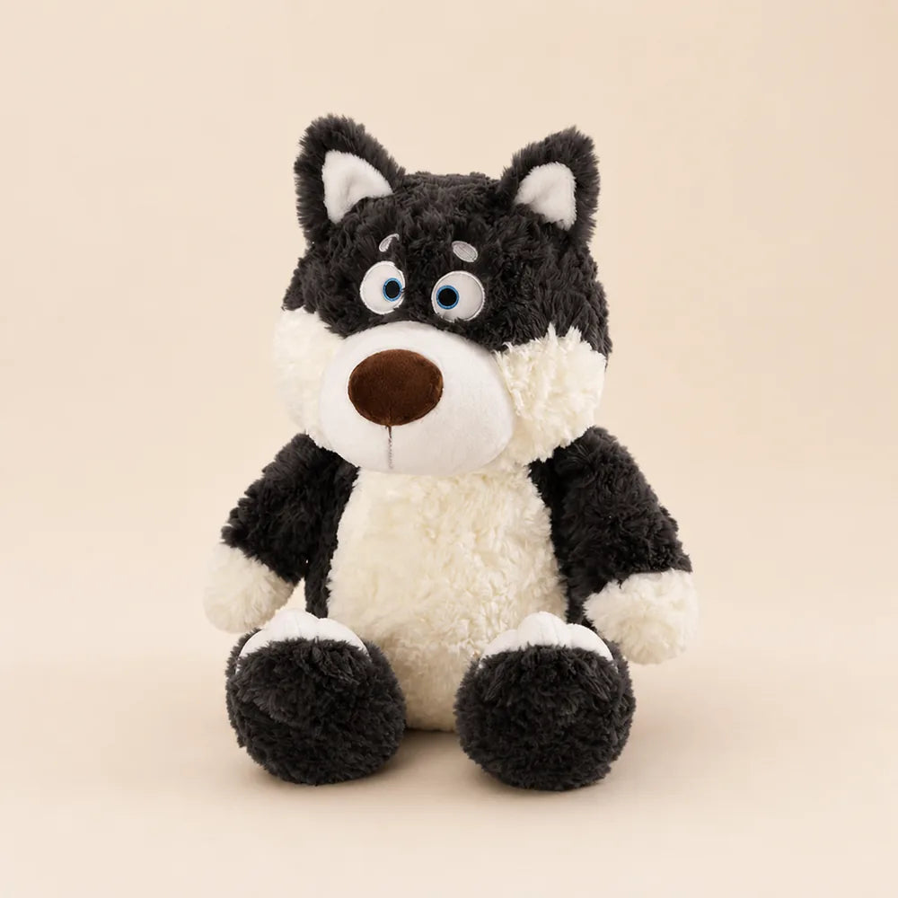 Black Cream Husky Plush Front Sitting Stuffed Animal