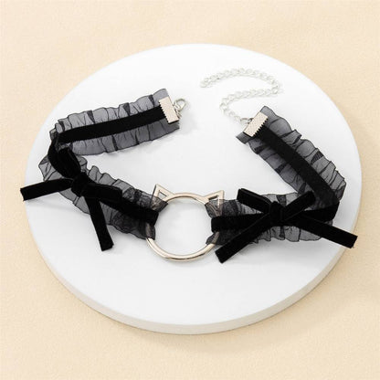 猫頭リボンフリル チョーカー レース