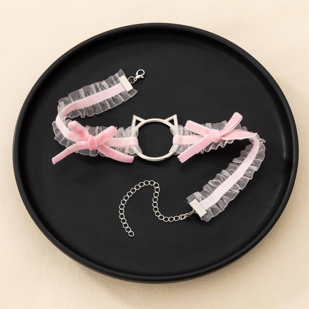 猫頭リボンフリル チョーカー レース