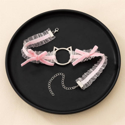 猫頭リボンフリル チョーカー レース