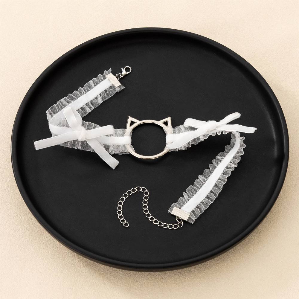 猫頭リボンフリル チョーカー レース