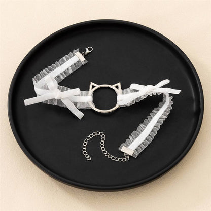 猫頭リボンフリル チョーカー レース