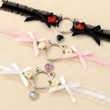 Cat Head Rose Diamond Heart Choker Lace
