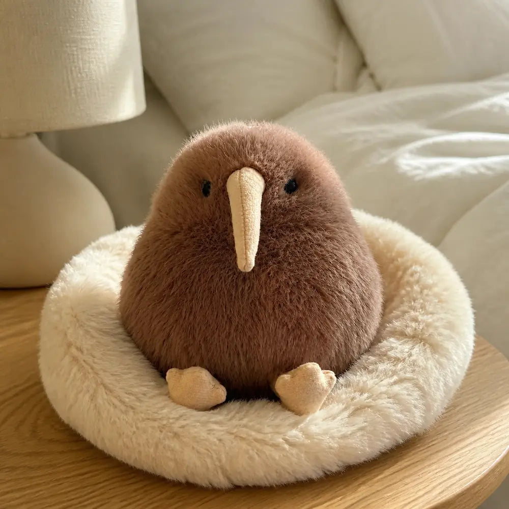 Brown Kiwi Bird Plush in Bedside Nest