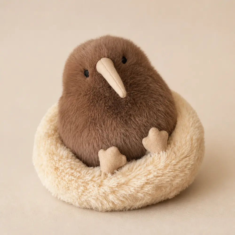 Brown Kiwi Bird Plush in Soft Nest