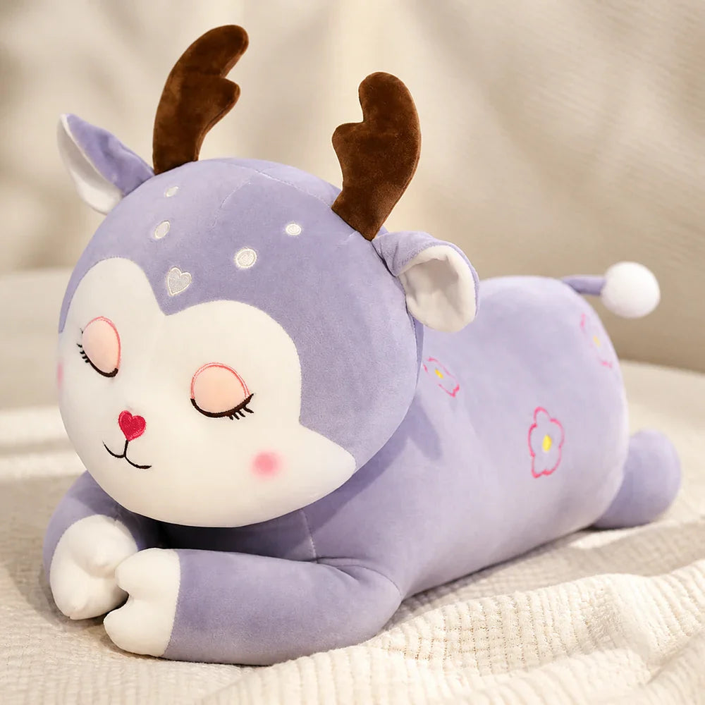 Lavender Floral Deer Plush Body Pillow Soft Fabric Detail
