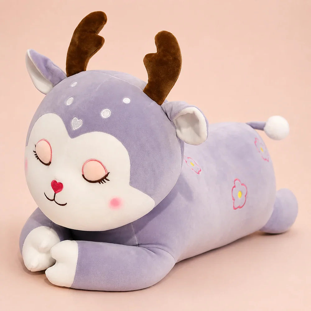 Lavender Floral Deer Plush Body Pillow Studio View